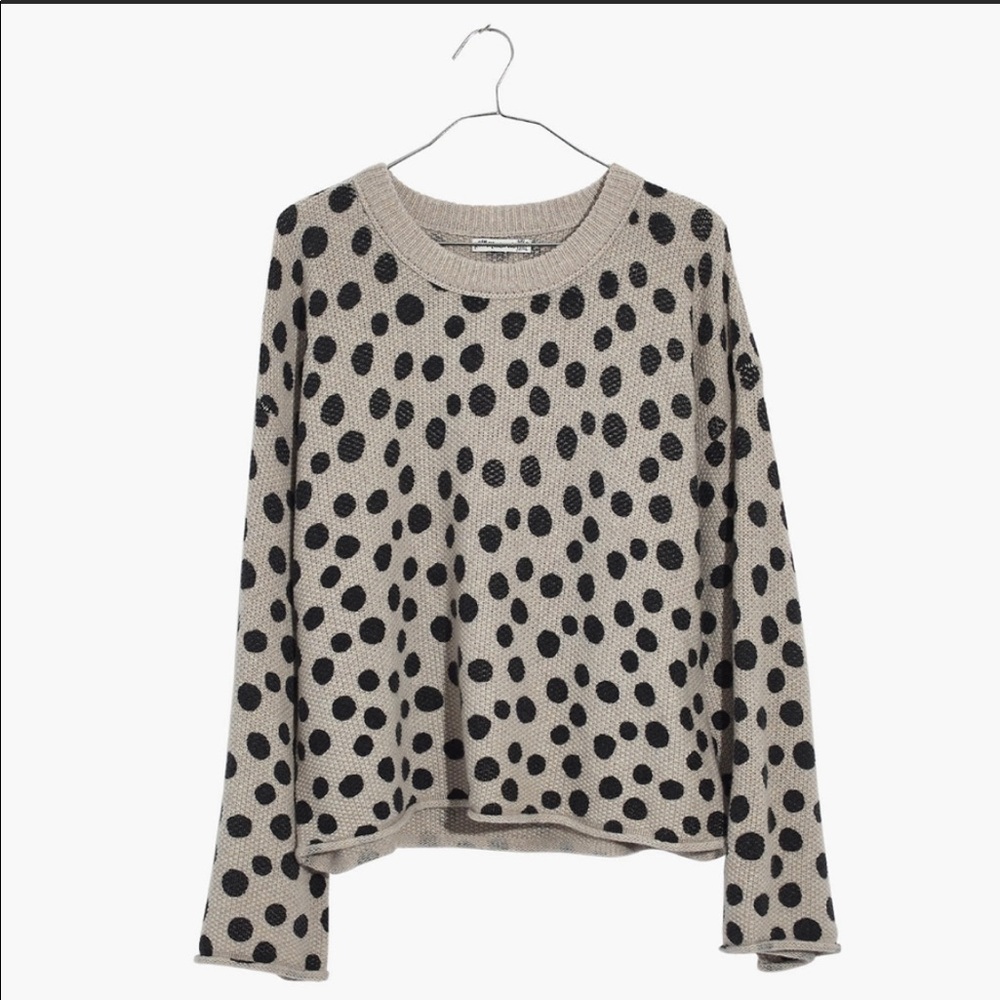 Madewell L cream w/ black polka dots sweater NWOT